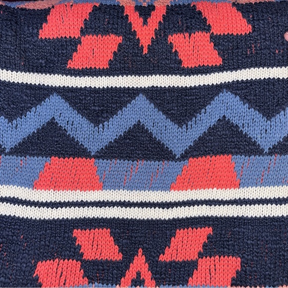 Lucky Brand cardigan sweater with hood, southwestern designs, navy and coral - Picture 8 of 11